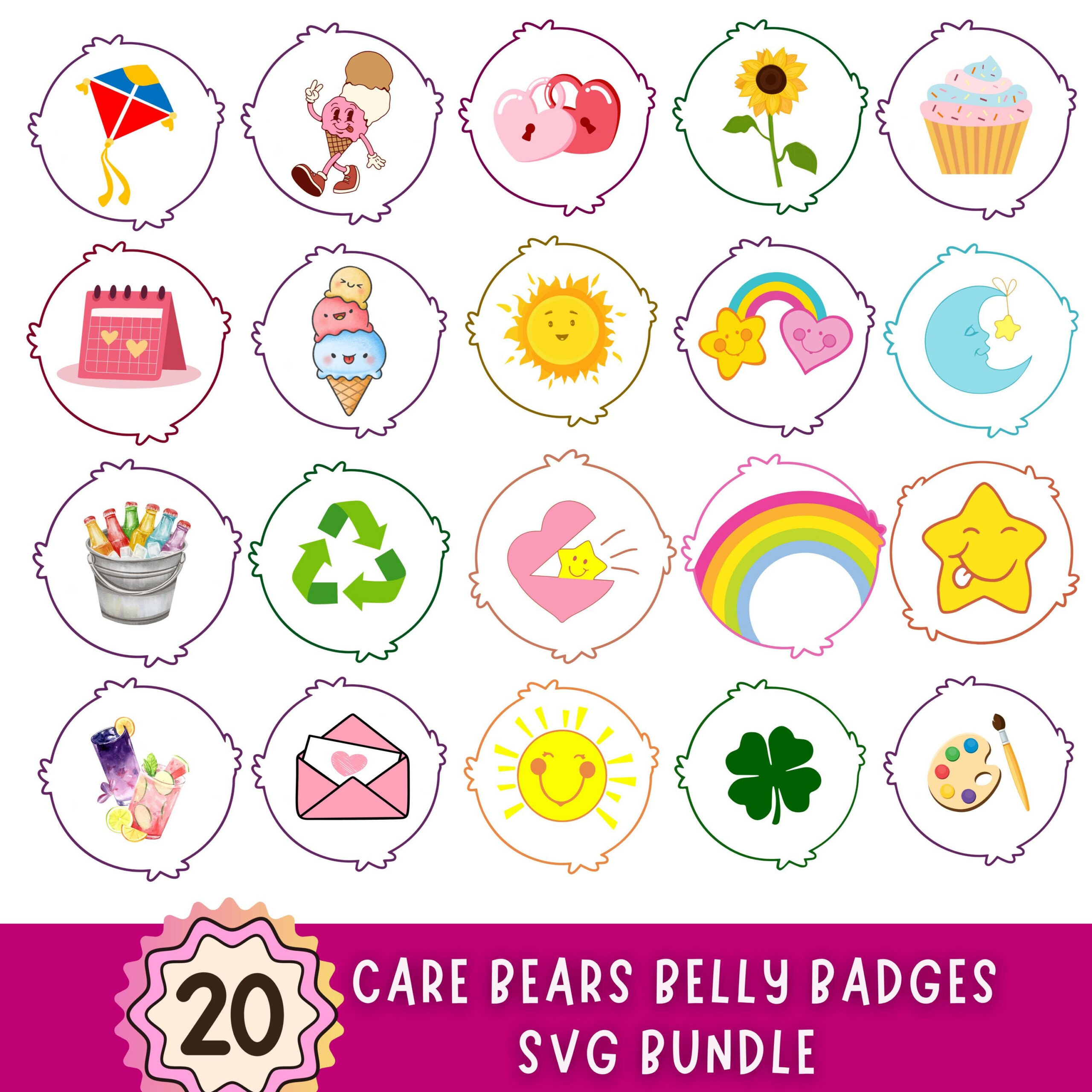 Printable Care Bear Belly Badges - Etsy regarding Care Bear Belly Badges Printable