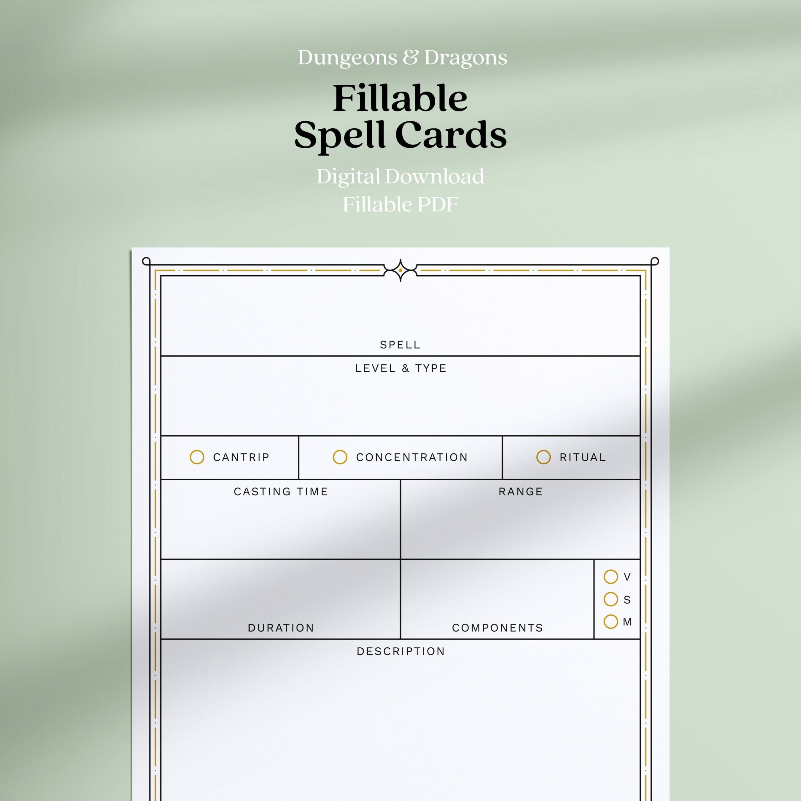 Printable Dnd 5E Spell Cards / Digital Download As Pdf / Dm for D&amp;amp;amp;D Printable Spell Cards