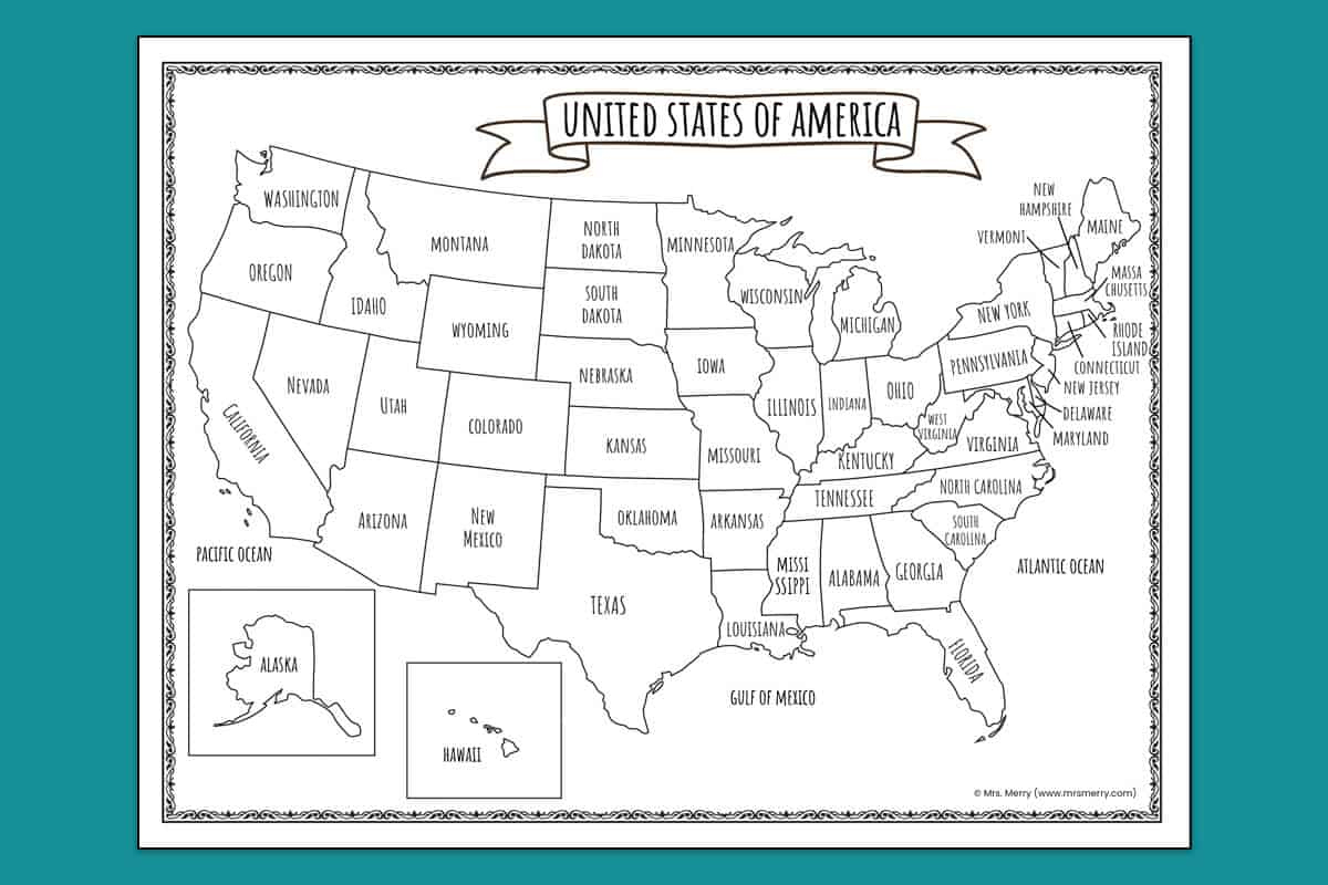 Printable Map Of The United States | Mrs. Merry throughout United States Map with State Names Printable