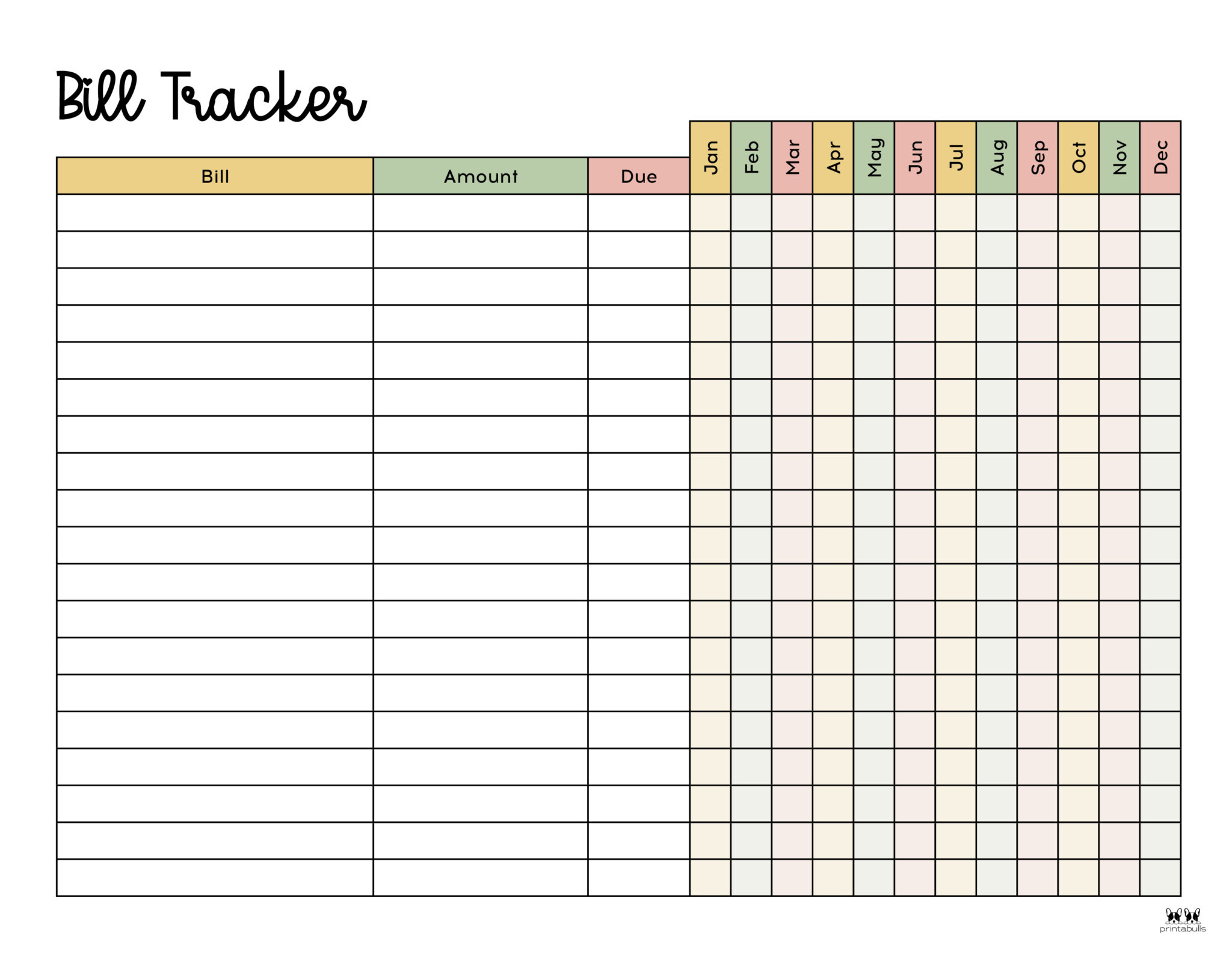 Printable Monthly Bill Organizer - Printable Party Favors pertaining to Monthly Bill Tracker Printable