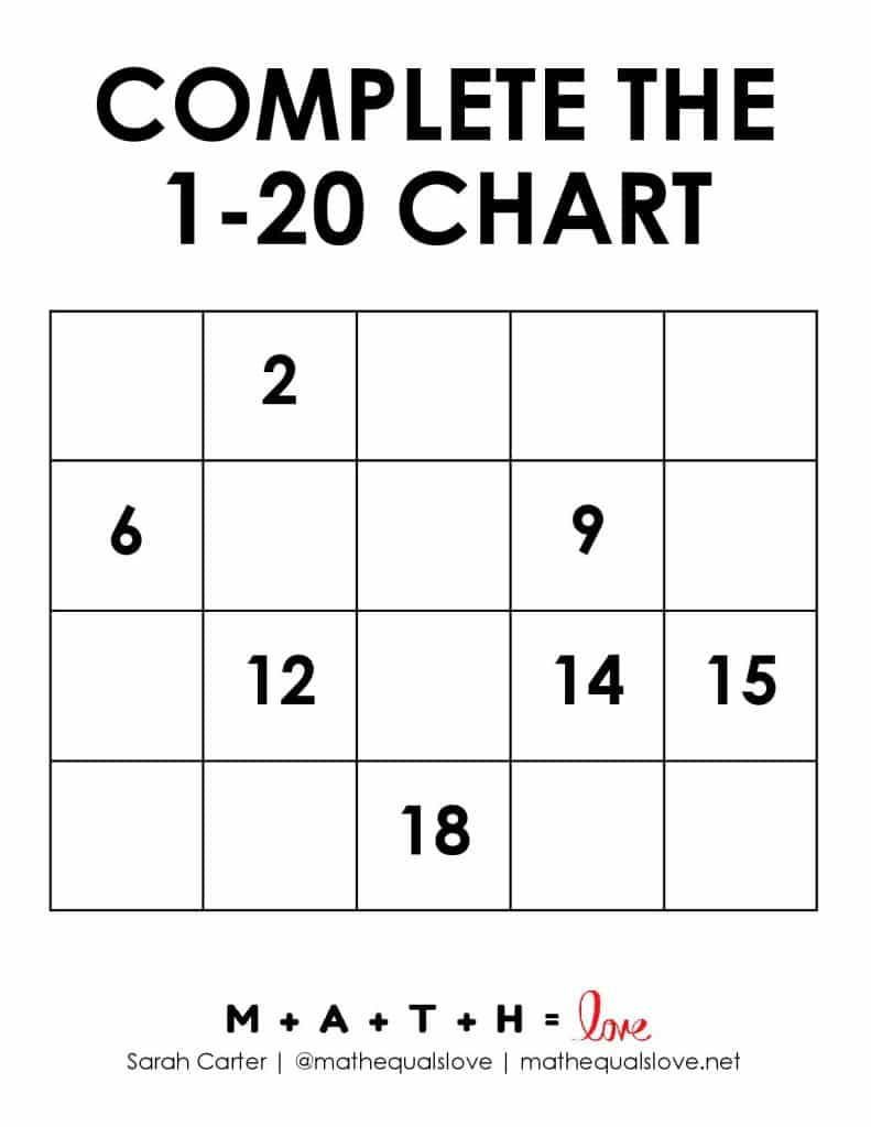 Printable Number Chart 1-20 (Free Pdf Templates) with regard to 1-20 Chart Blank Printable Free