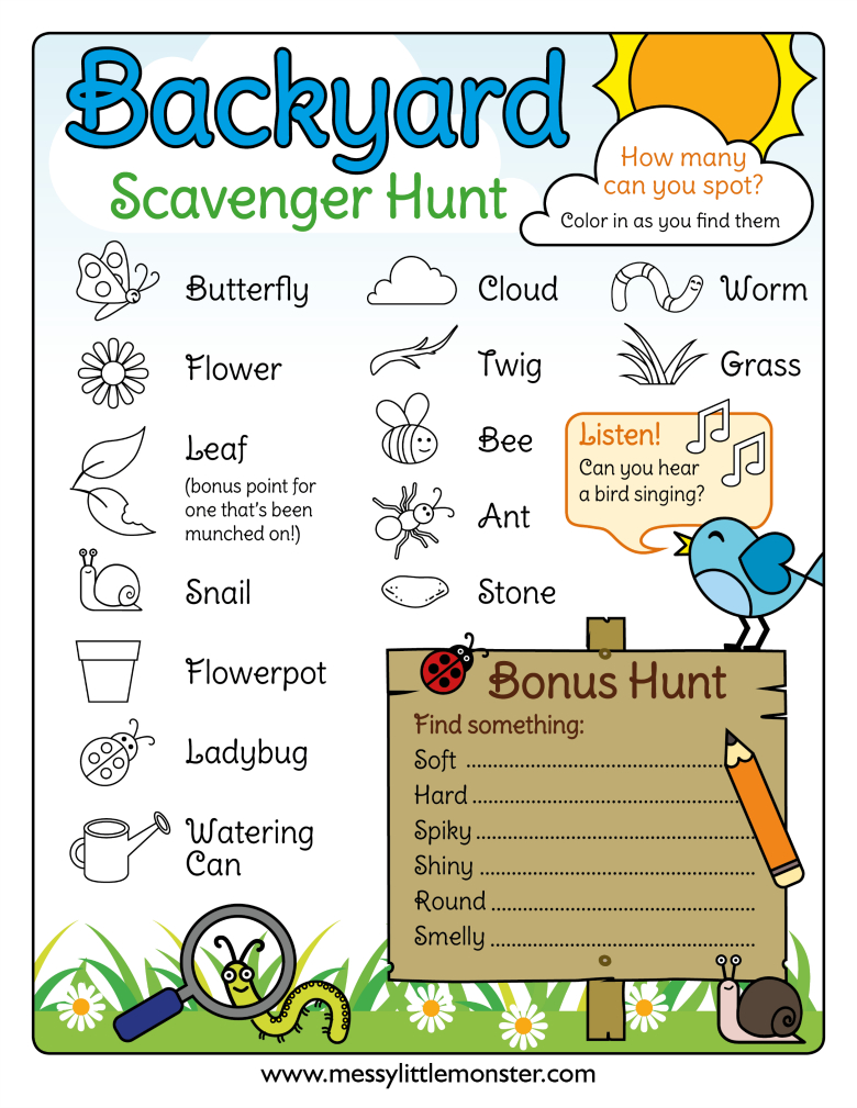 Printable Outdoor Scavenger Hunt - Messy Little Monster with regard to Free Printable Outdoor Scavenger Hunt