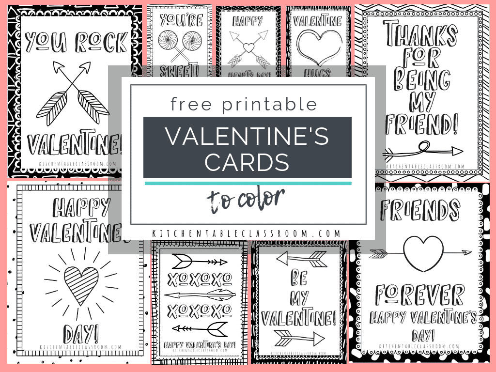 Printable Valentine Cards To Color - The Kitchen Table Classroom intended for Free Printable Valentines Cards For Kids