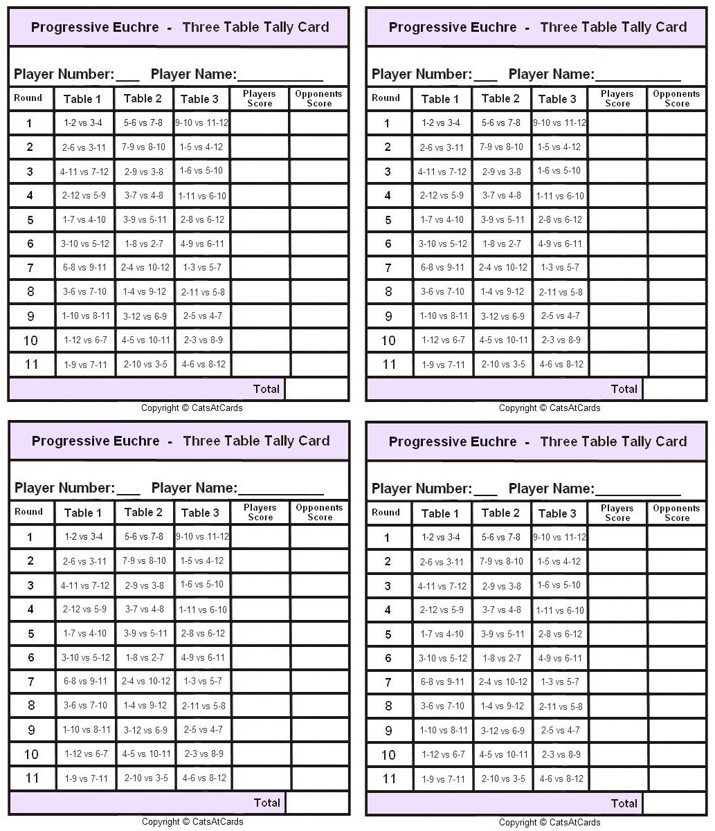 Progressive Euchre Two Table Tally Card - Print regarding Printable Euchre Tally Cards For 8 Players