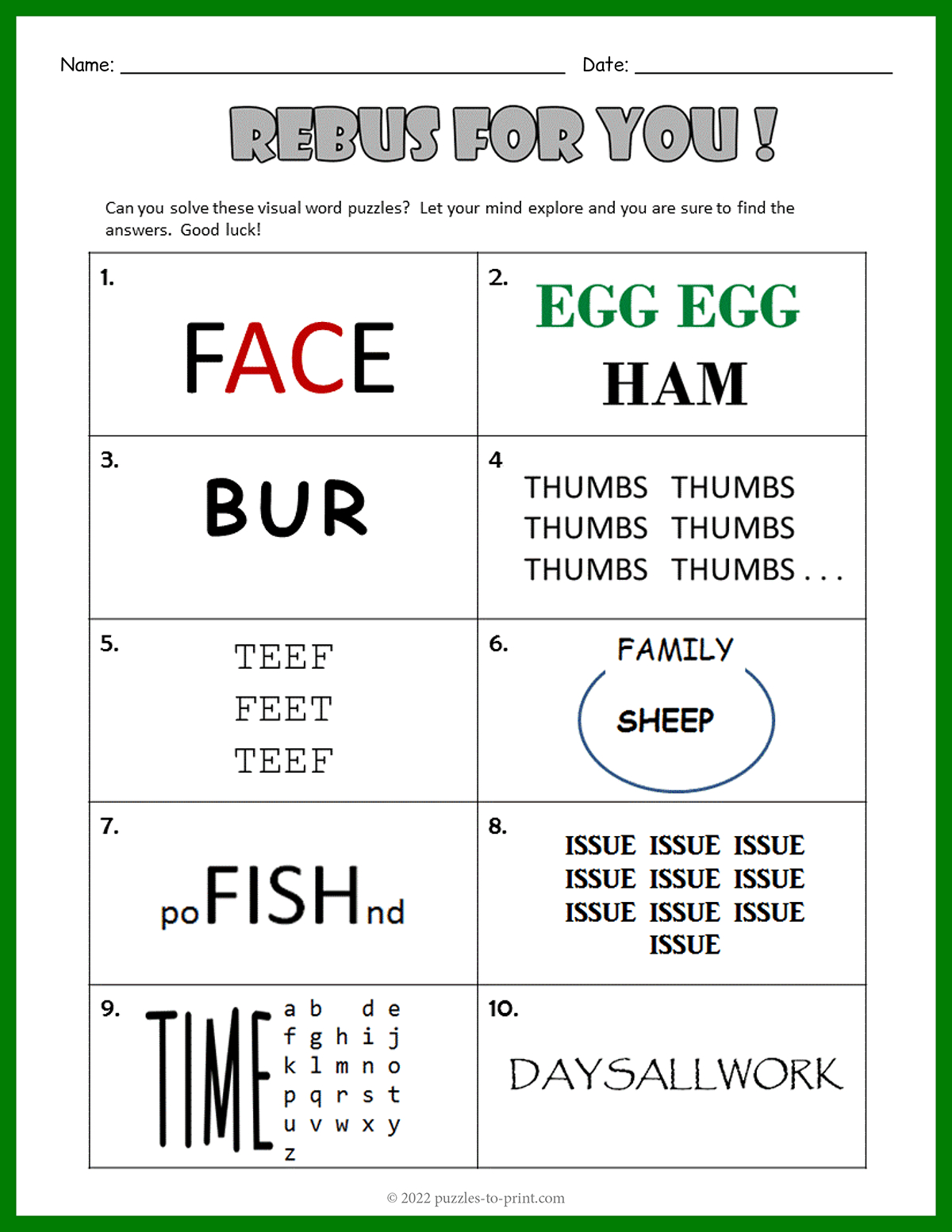 Rebus Worksheet 1 intended for Printable Rebus Puzzles with Answers