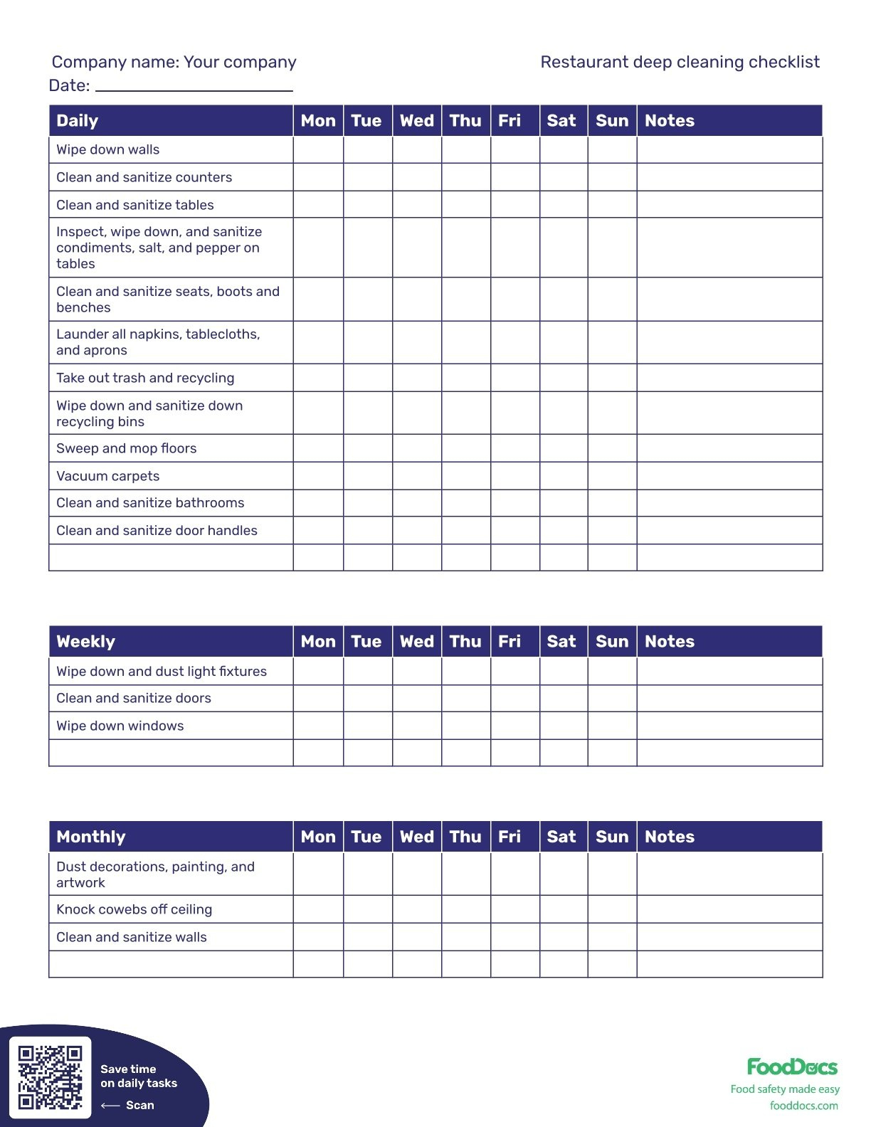 Restaurant Deep Cleaning Checklist | Free Download pertaining to Printable Commercial Kitchen Cleaning Schedule Template