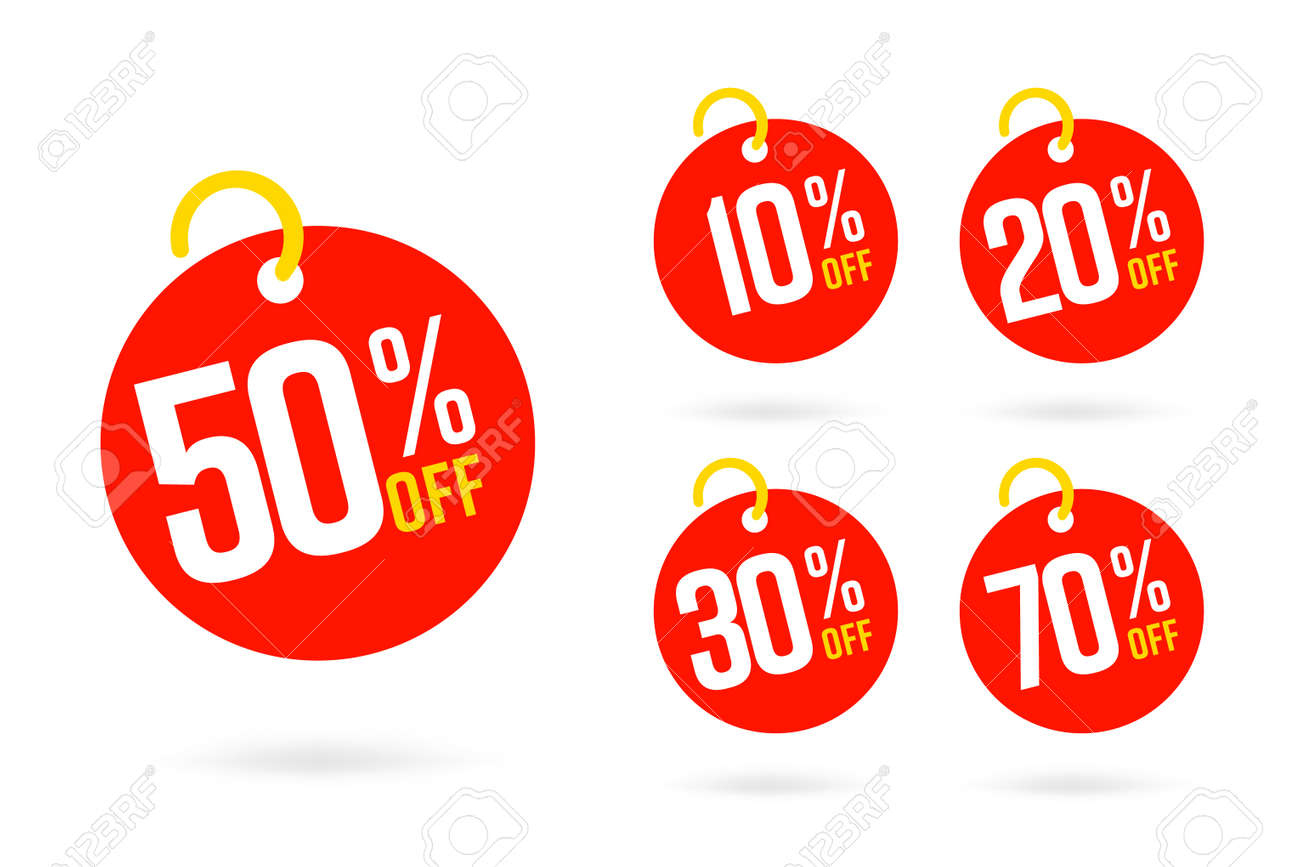 Sale Tag Set Template With 50, 10, 20, 30, 70 Percent Off. Red for 10-20 30 Tag Printable