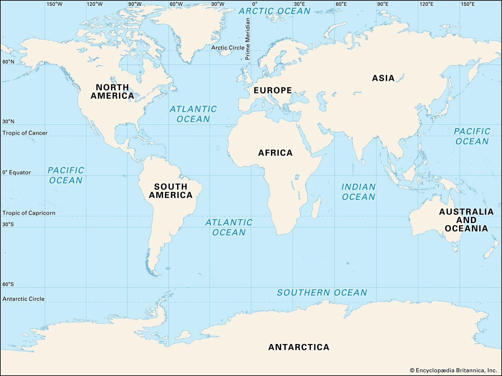 School Learning Zone - Oceans And Continents pertaining to Printable Map Of The Continents And Oceans