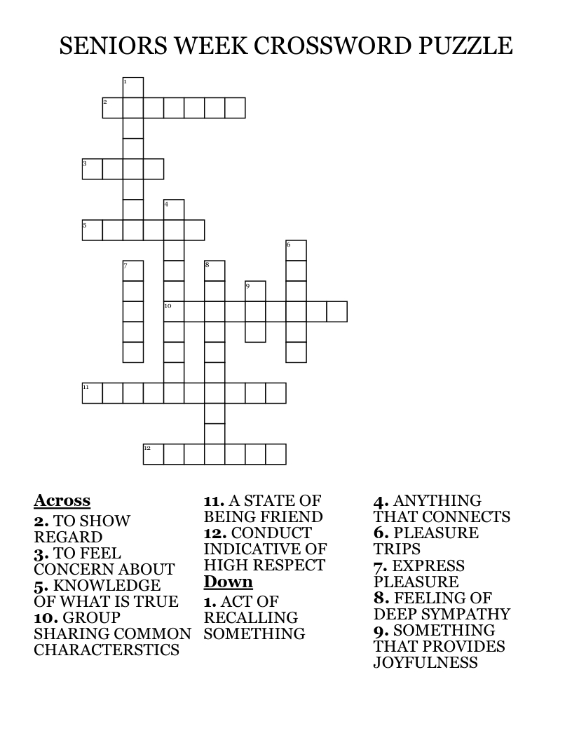Seniors Week Crossword Puzzle - Wordmint - Worksheets Library intended for Printable Crossword Puzzles For Seniors
