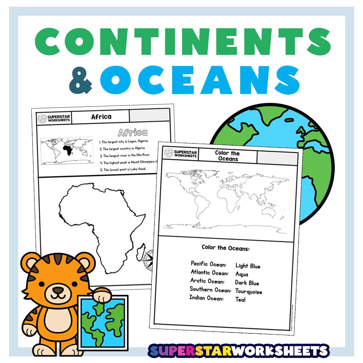 Seven Continents & Oceans Worksheets - Superstar Worksheets intended for Oceans and Continents Quiz Printable