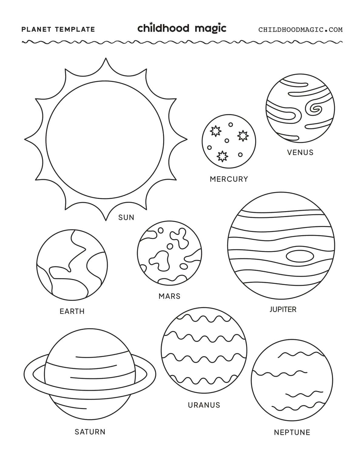 Solar System Coloring Page- A Free Planet Printable - Childhood Magic in Free Printable Solar System Cutouts