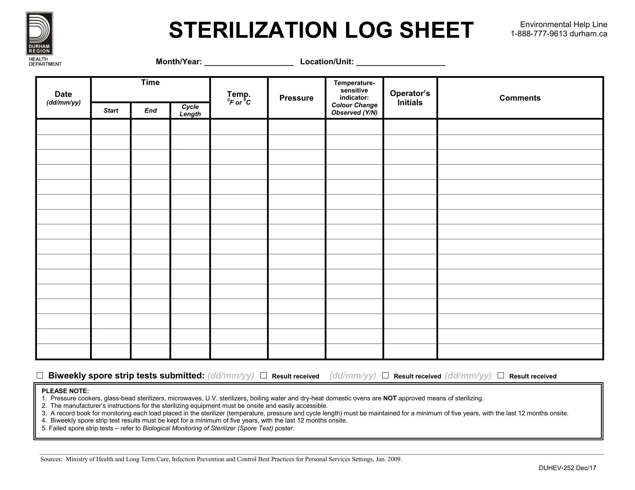 Sterilization Log Form ≡ Fill Out Printable Pdf Forms Online intended for Printable Autoclave Log Sheet Templates