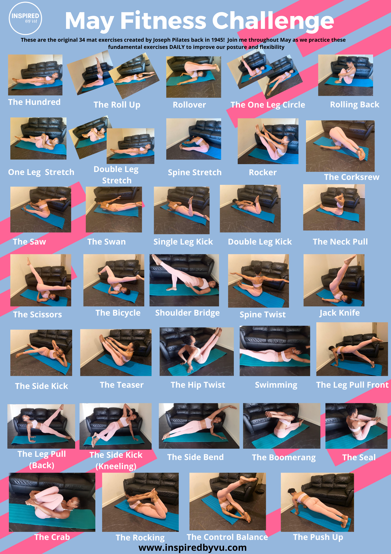 Stretch Targets - May Fitness Challenge - Inspiredvu Fitness pertaining to Printable 34 Pilates Mat Exercises