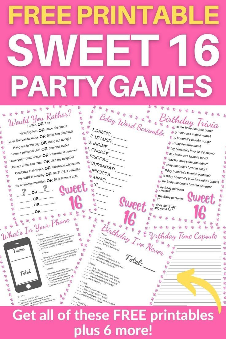 Sweet 16 Party Games - Free Printables in Free Printable Sweet 16 Party Games