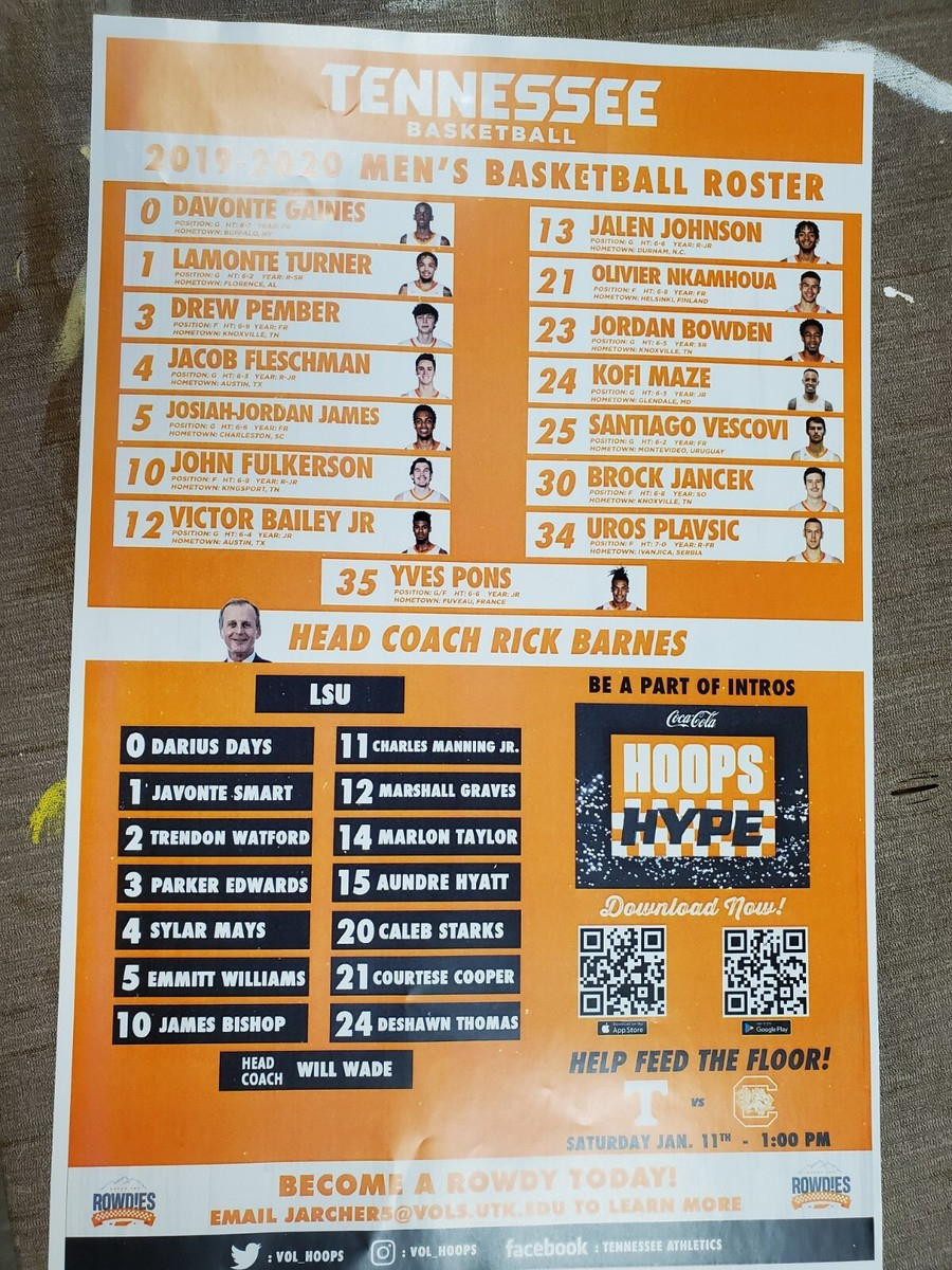Tennessee Vols Basketball One Fly We All Fly With Roster 11X17 Vols Vs Lsu regarding Printable Tennessee Vols Basketball Schedule