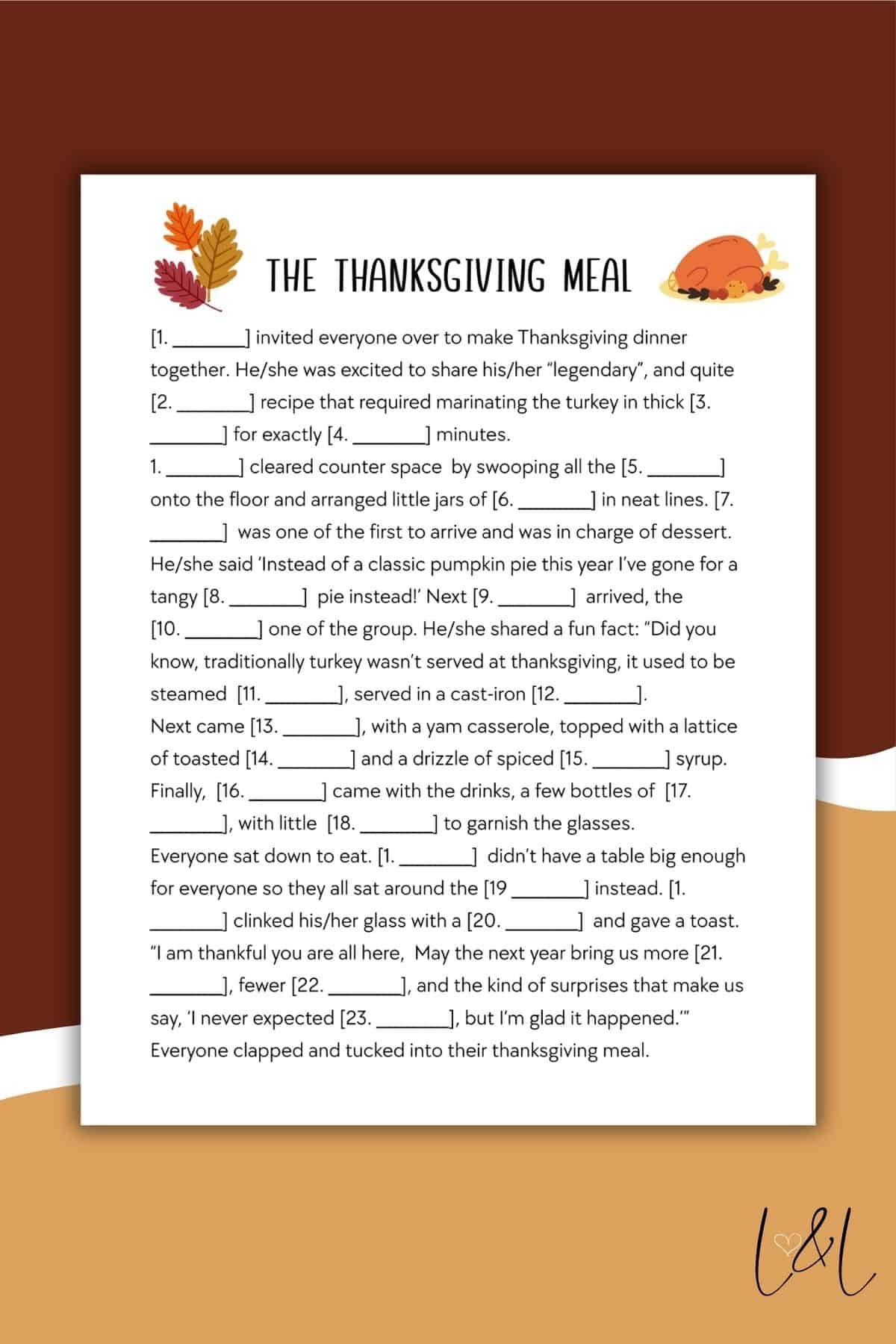 Thanksgiving Mad Libs Style Free Printable - Love & Laugh Games intended for Thanksgiving Mad Lib Printables Free