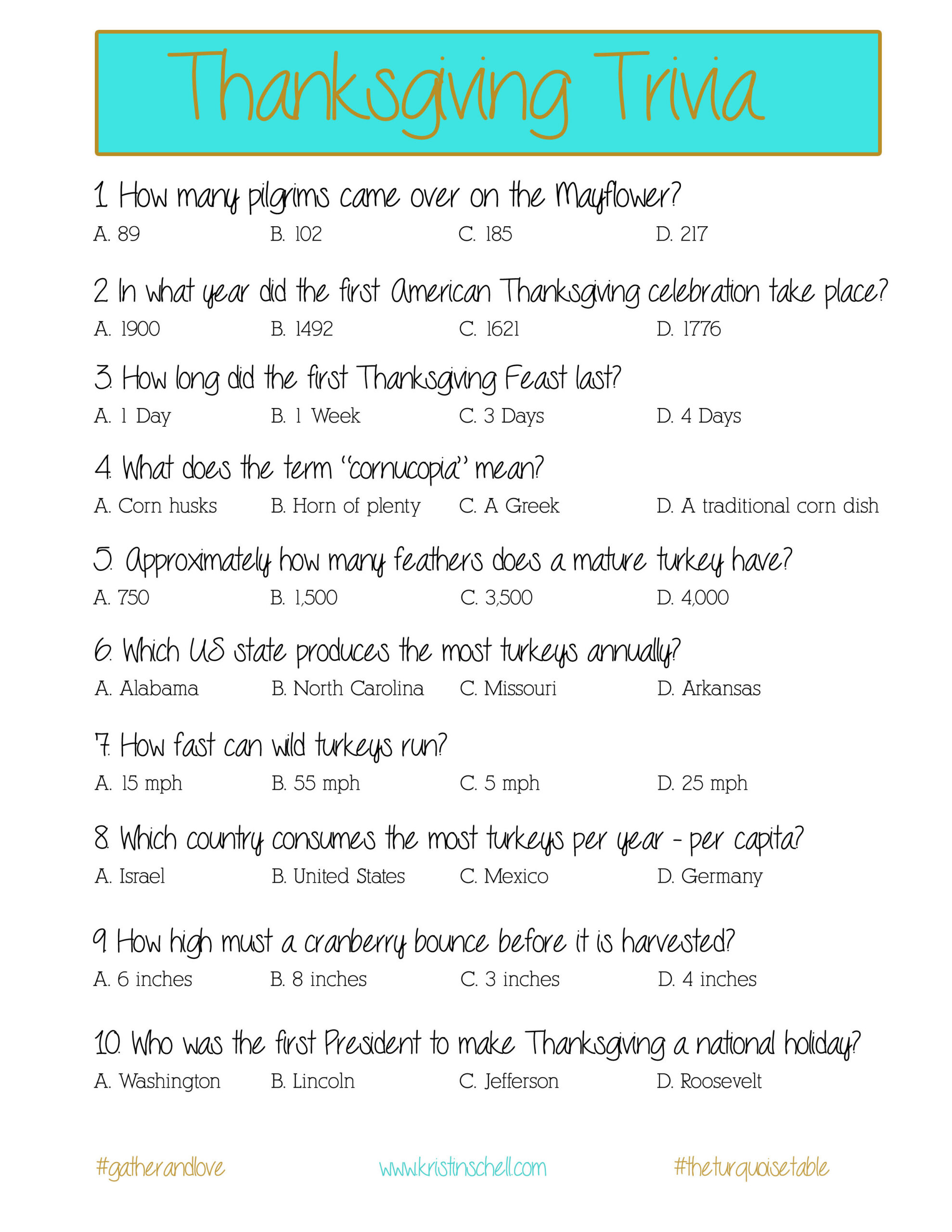 Thanksgiving Trivia {A Printable For Your Gathering} - The within Thanksgiving Day Trivia Questions and Answers Printable