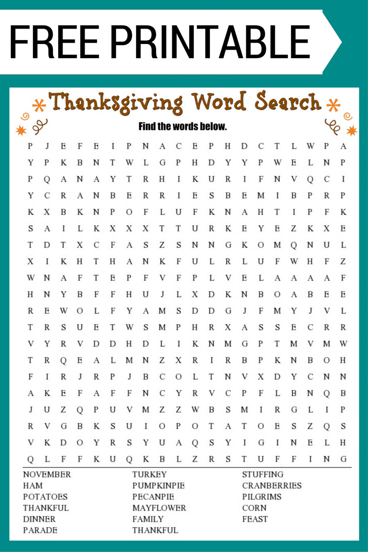 Thanksgiving Word Search (Free Printable!) with regard to Thanksgiving Word Search Printable Free