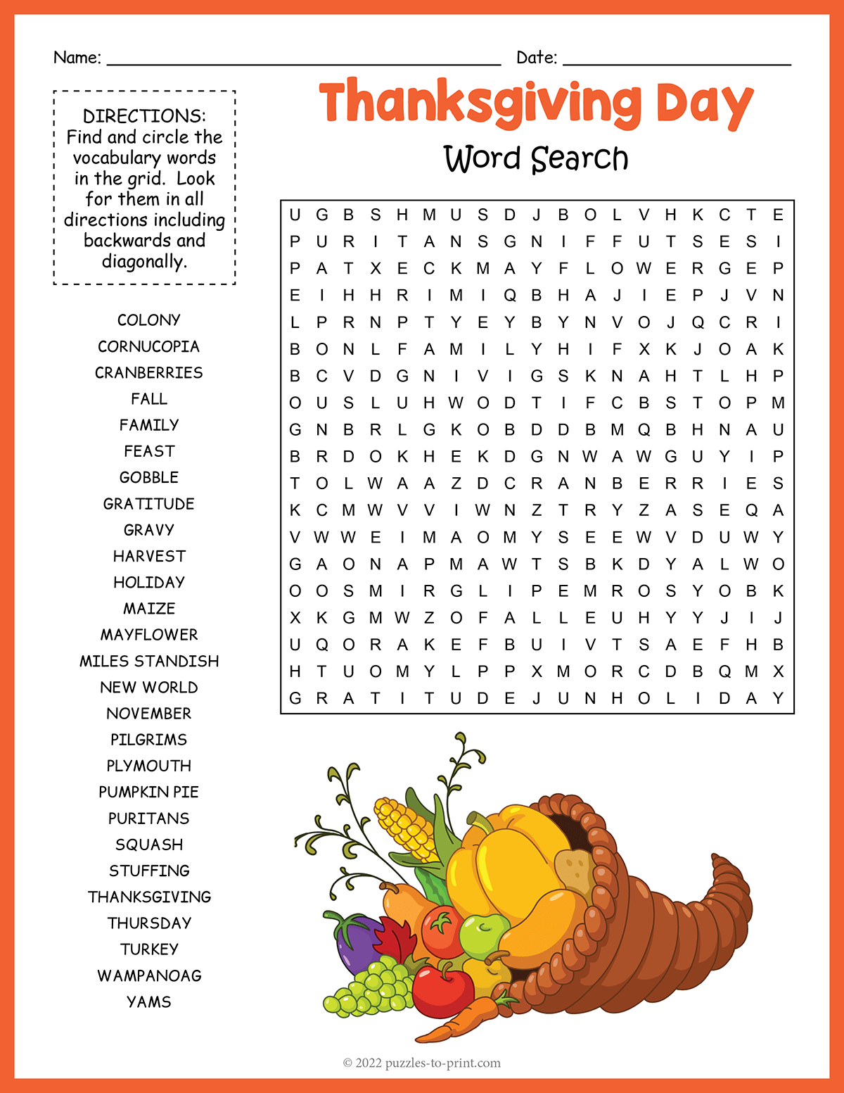 Thanksgiving Word Search intended for Thanksgiving Word Search Hard Printable