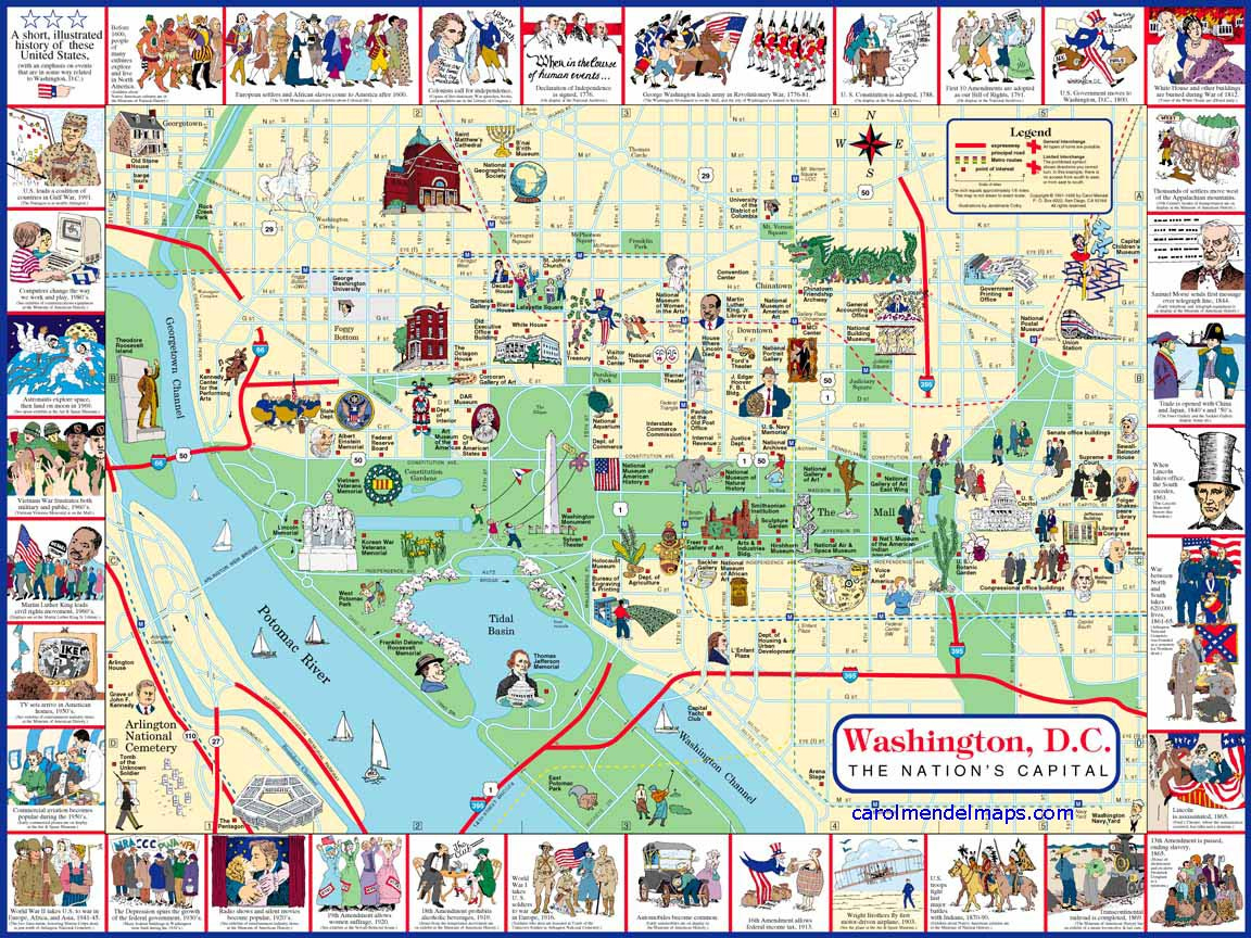 Washington D.c. Map, With Pictorial Illustrations with Printable Washington Dc Tourist Map